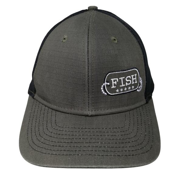 Fish Snapback Trucker Cap Green One Size Adjustable Mesh Back 6 Panel Dri-Druck - Picture 1 of 9